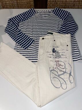 Ralph Lauren cream nautical jeans 10 and Vineyard Vines top L outfit